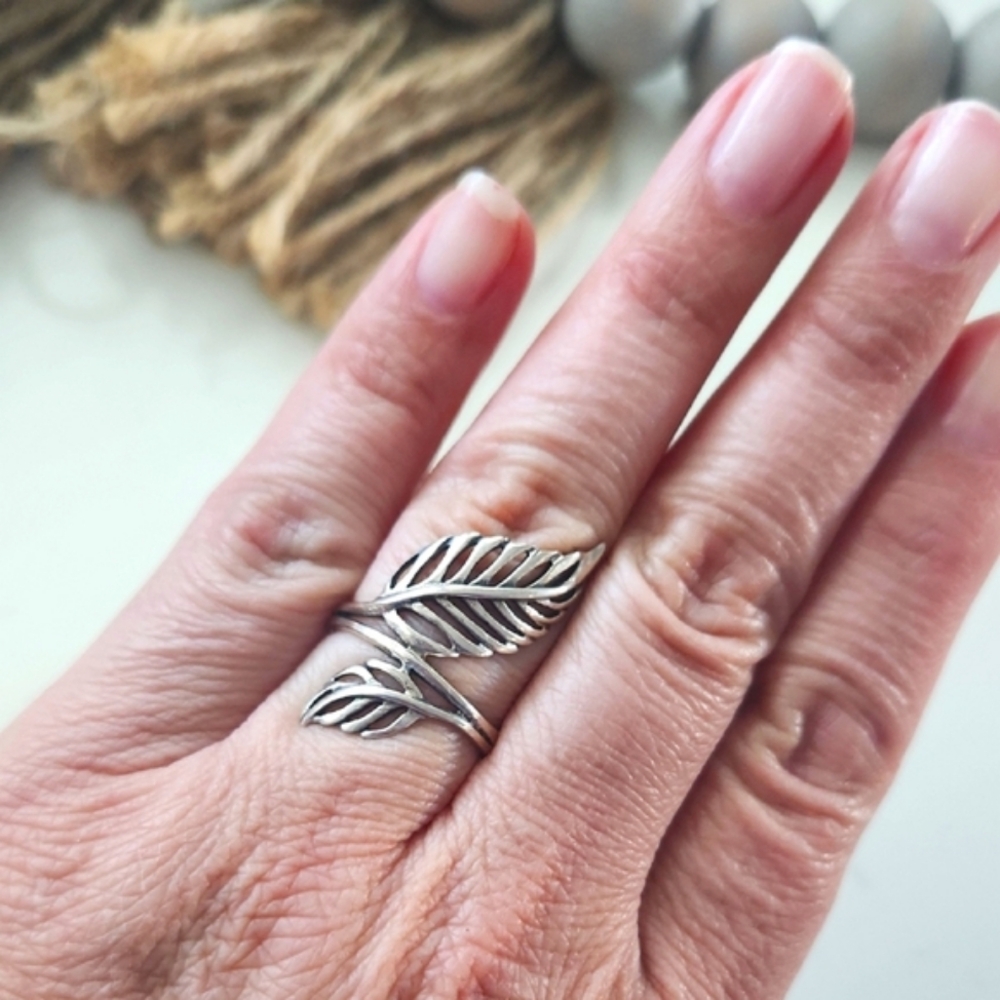 NEW Genuine Sterling Silver Double Leaf Ring